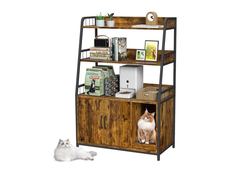 EasyCom Cat Litter Box Enclosure with Shelves - Image 1