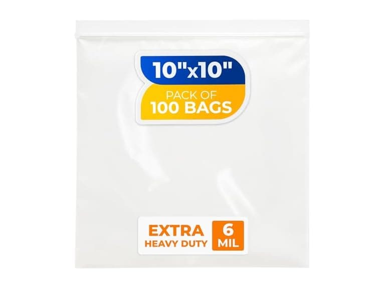 10" x 10" Reclosable Plastic Zip Bags, Pack of 100 - Image 1
