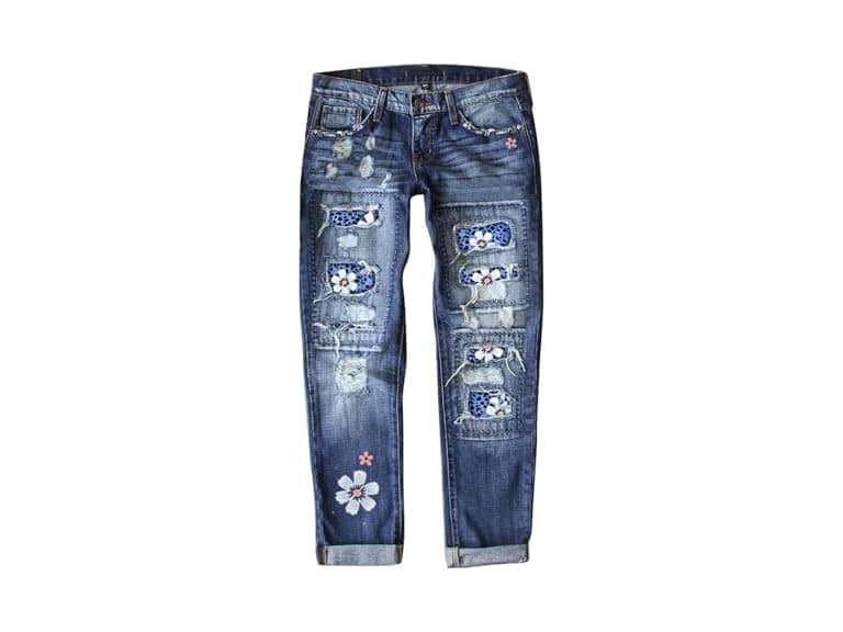 Astylish Women (XL) Daisy Patchwork Raw Hem Pants - Image 1