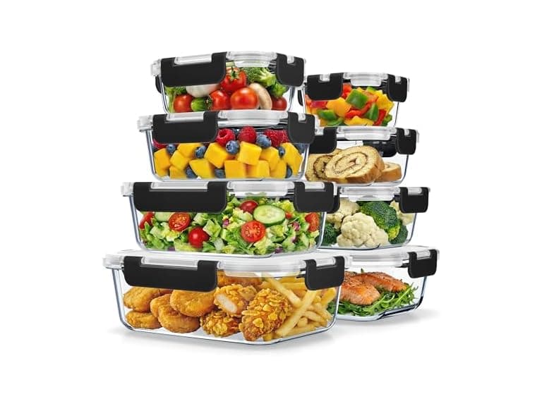 Glass Food Storage Containers with Lids 16 Pieces,Black - Image 1