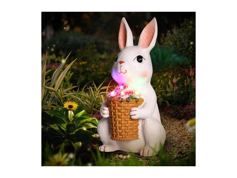 Brightever Solar Powered Garden Bunny w/ Basket - Image 1