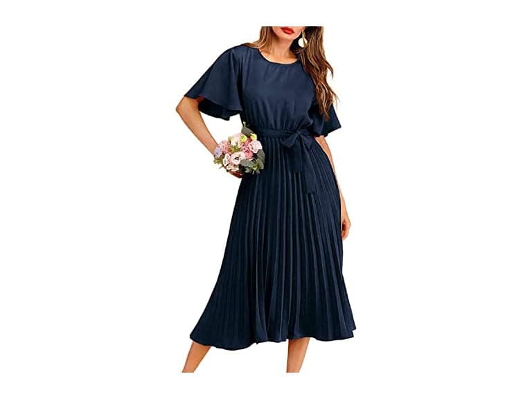 Milumia Women (M) Elegant Belted Pleated Dress - Image 1
