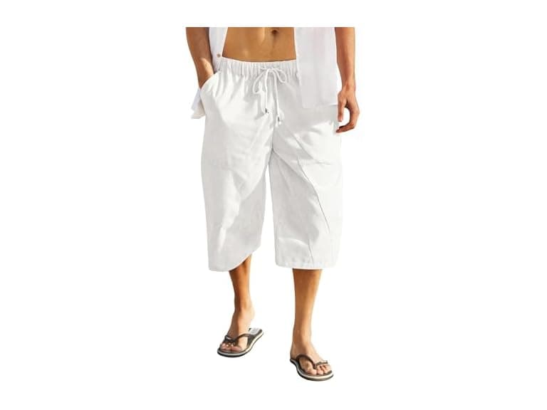 Coofandy Men (XXL) Linen Capri Pants Baggy Pants - Image 1