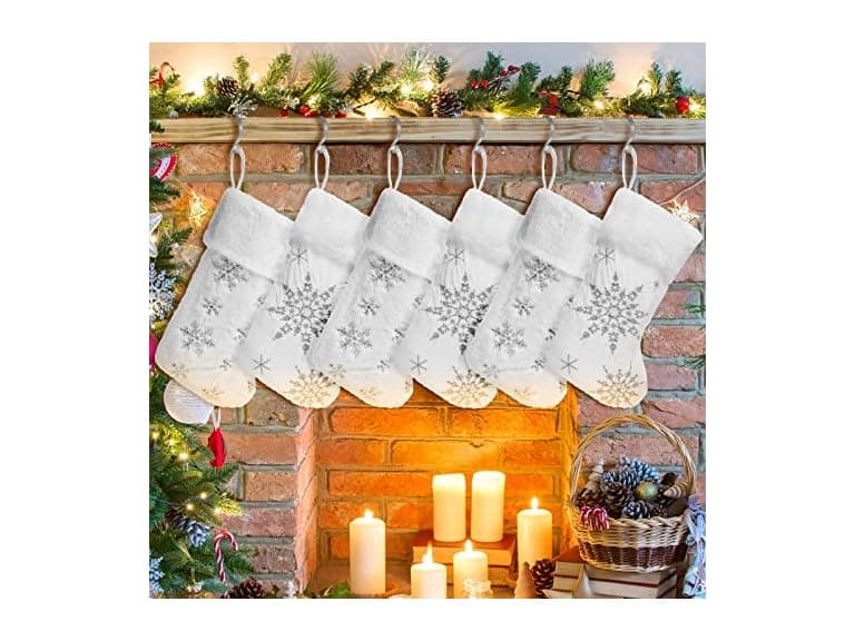 6 Pcs Snowy White Christmas Stockings - Image 1