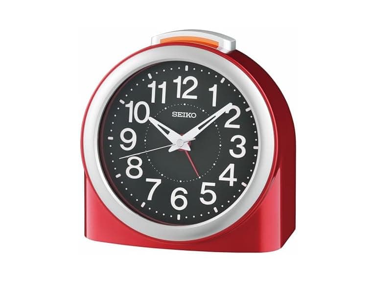 SEIKO Non Ticking Bedroom Alarm Clock, Red, 5 Inches - Image 1