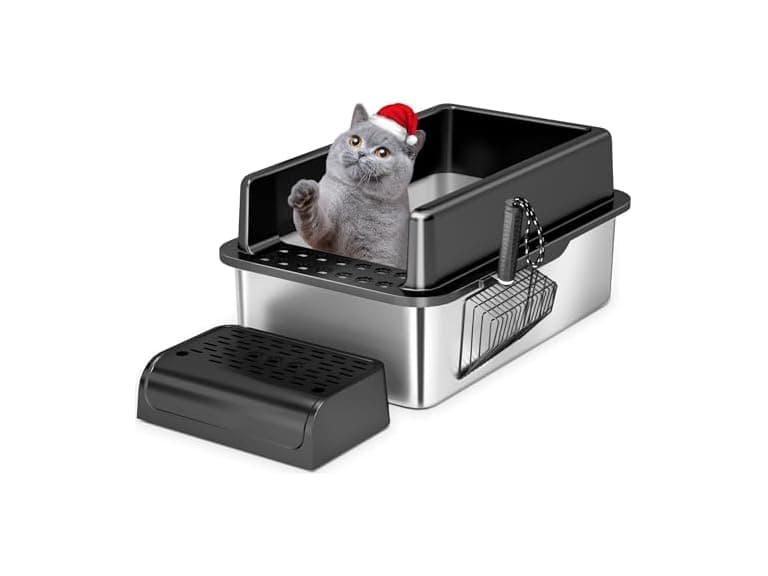 XSBAIHUO Stainless Steel Cat Litter Box with Lid - Image 1
