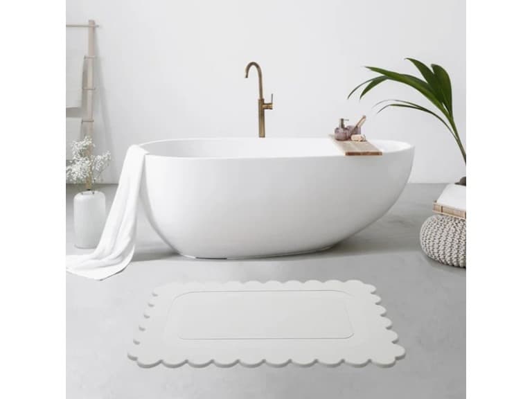 Off White Scallop Stone Bath Mat, 24"x15" - Image 1