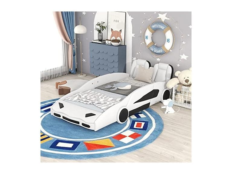FridayParts Twin Race Car Bed, White - Image 1