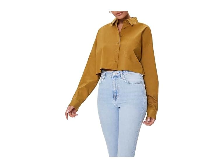 Forever 21 (M) Cropped Poplin Cigar Shirt - Image 1