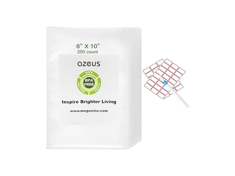 AZEUS Vacuum Sealer Bag Rolls Combo with Labels & Marker, 200 CT - Image 1