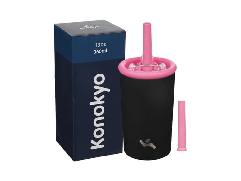 Konokyo 13oz Insulated Tumbler with Lid and Straw Black - Image 1