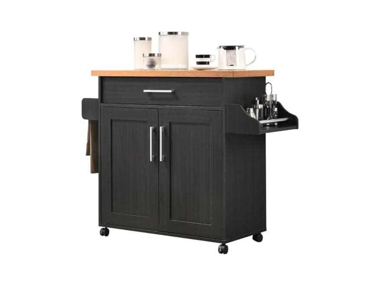 Hodedah Rolling Wood Kitchen Island Cart - Image 1