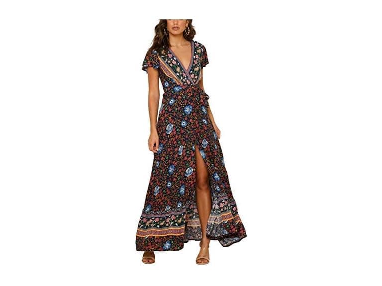 Zesica Women (L) Bohemian Wrap V Neck Short Dress - Image 1