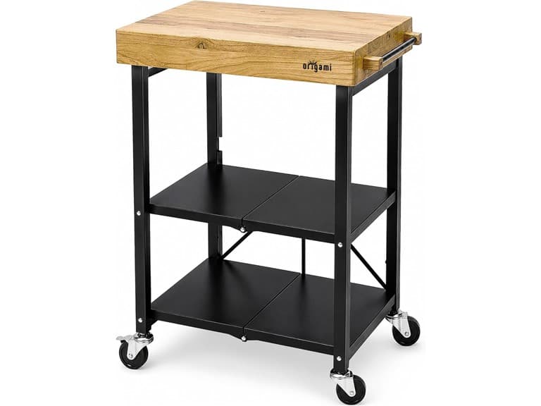 Origami Foldable Wheeled Steel Frame Wood Top Cart - Image 1