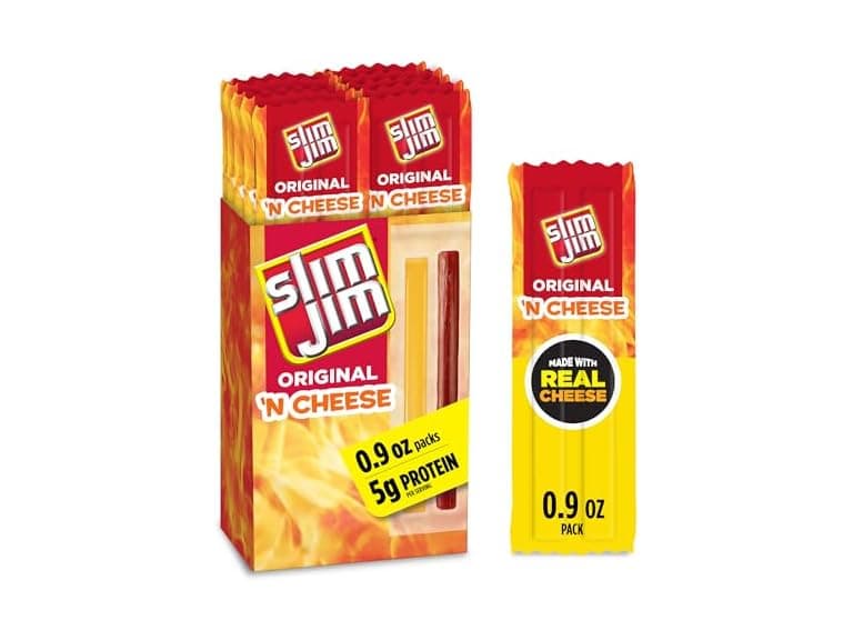 10CT Slim Jim Beef 'N Cheese Smoked Meat Sticks, Original - Image 1