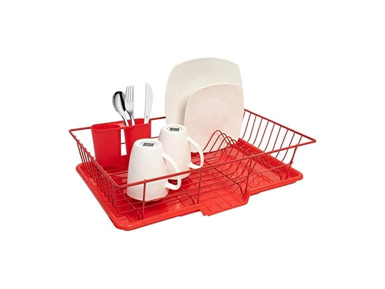 3 Piece Metal Dish Drainer Rack Set Red - Image 1