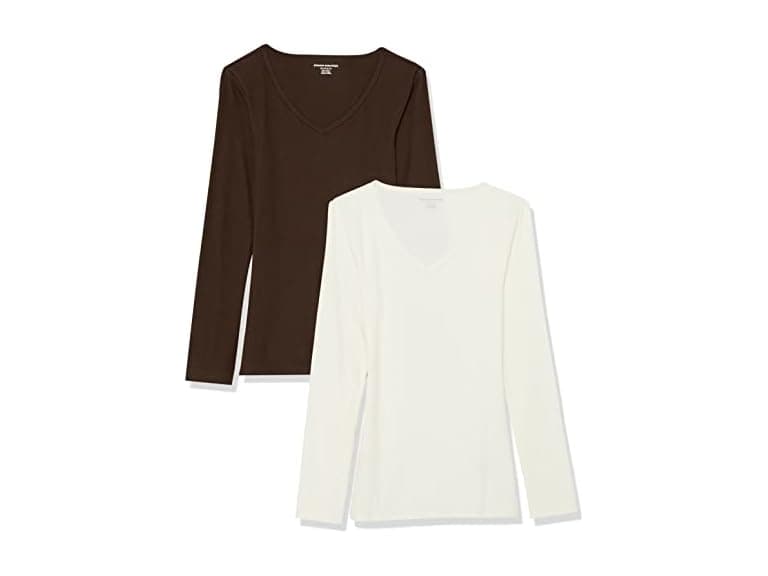 Amazon Essentials Women Slim-Fit V-Neck Rib Shirts 2Pk - Image 1