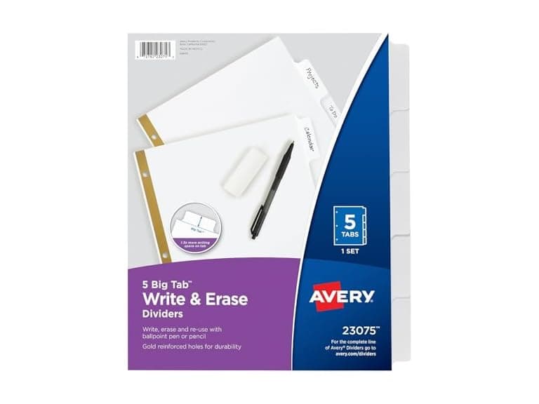 AVERY Big Tab Write-On Dividers w/Erasable Laminated Tabs - Image 1