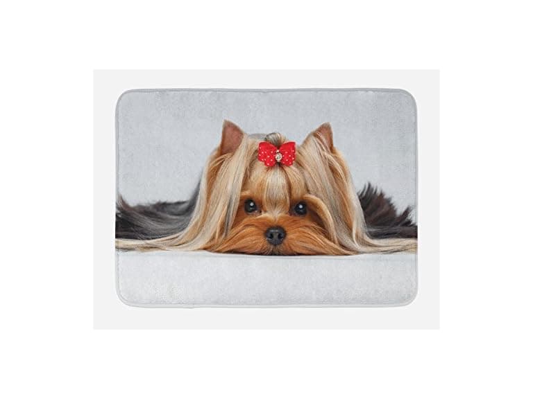 Ambesonne Yorkie Bath Mat, Lying Yorkshire Terrier - Image 1