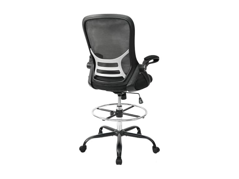 HYLONE Drafting Chair Tall Office Chair High-Back Mesh Standing Desk Stool with Adjustable Footrest Ring and Flip-Up Arms Black (Open Box) - Image 1