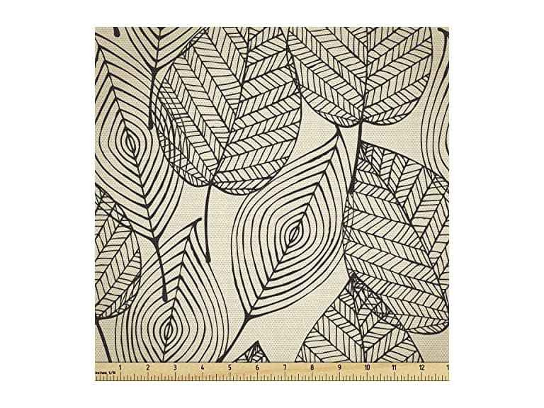 Ambesonne Beige Fabric by The Yard, Autumn Geometric Leaf - Image 1