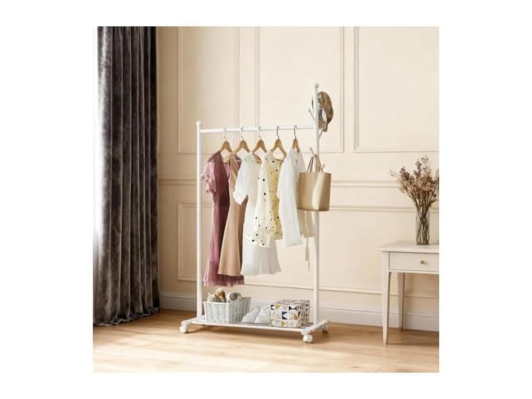 Takywep 41.34'' Length Standing Coat Rack with Wheels White - Image 1