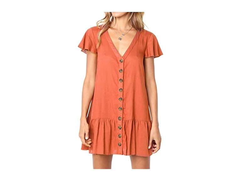 Imysty Women (S) Polka Dot V Neck Button Dress - Image 1
