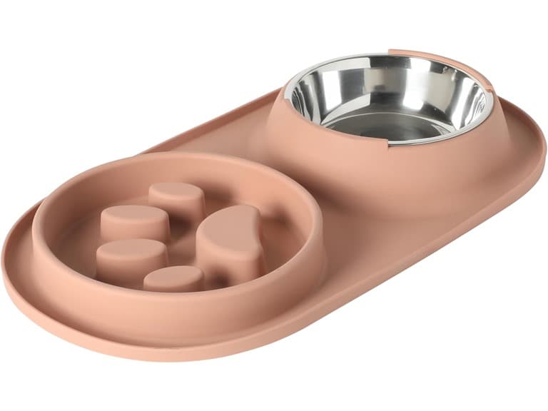Gibson Home Curious Canines Slow Feeder Dog Bowl Set- Blush - Image 1