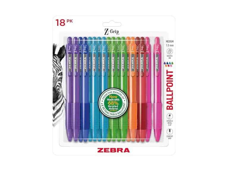 Zebra Pen Z-Grip Recycled Ballpoint Pen, Assorted - Image 1