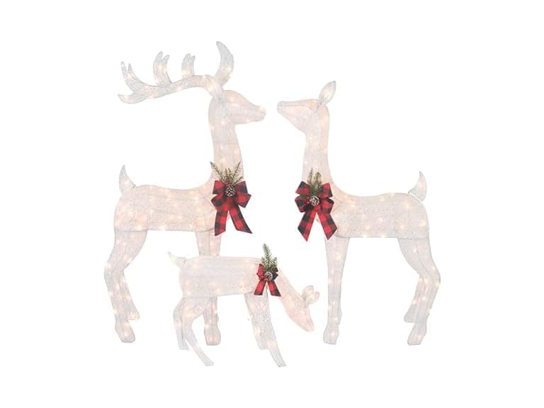 Top Treasures 3-Piece White Fabric Reindeer Family White - Image 1