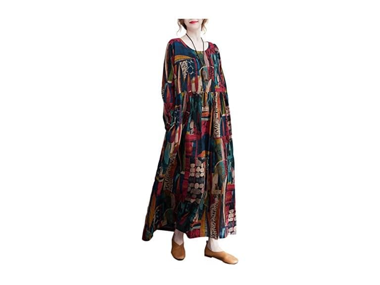Versear Women (L) Cotton Dress Tunic Boho Dress - Image 1