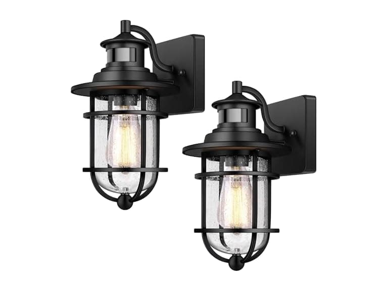 Set of 2 Motion Sensor Outdoor Wall Lantern Dusk - Image 1