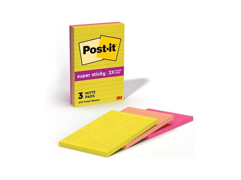 Post-it Super Sticky Notes, 4 x 6 in, Summer Joy, 3 Lined Pads - Image 1
