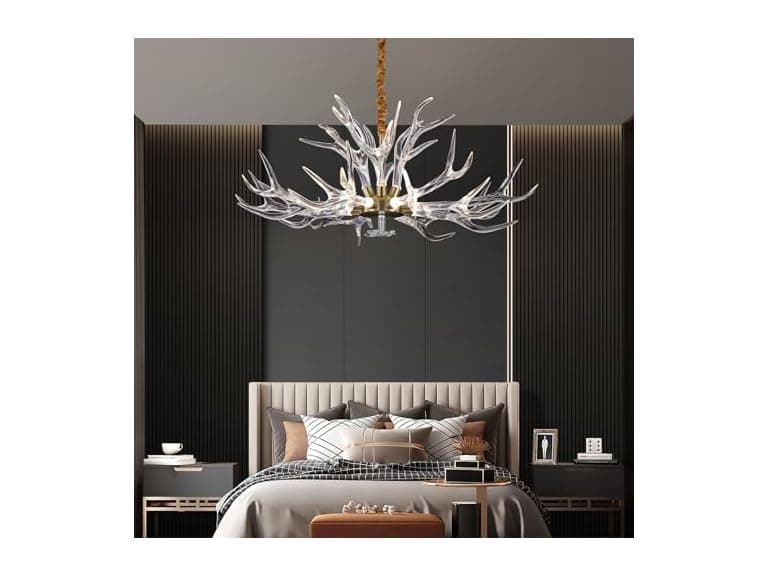 RinkBik Acrylic Antler Chandelier Ceiling Light Fixtures, Deer Antler Chandelier Lighting, Resin Antlers Pendant Light for Dining Room, Living Room, Bedroom, Kitchen, Cabin, Farmhouse 41.3" 12 Lights (Open Box) - Image 1
