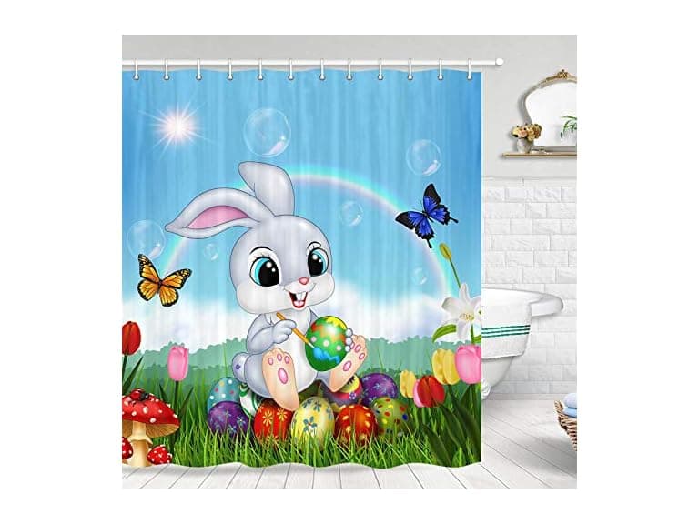 JAWO Easter Shower Curt, Eggs with Bunny - Image 1