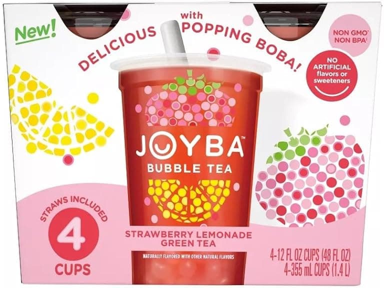 (4 Pk) Joyba Bubble Tea Strawberry Lemonade Green Tea - Image 1