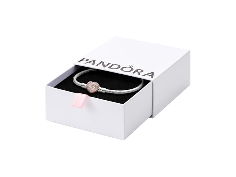 PANDORA Silver Bracelet w/Rose Pave Heart Clasp (Open Box) - Image 1