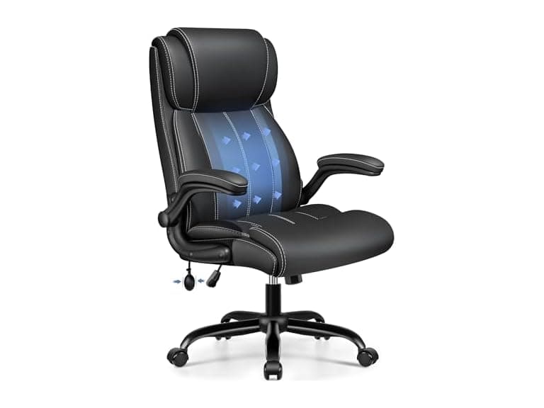 BESTFAIR Ergonomic Office Chair - Desk Computer Chair, Leather High Back Executive Chairs with Adjustable Lumbar Support & Flip Up Arms, Rocking, Black (Open Box) - Image 1