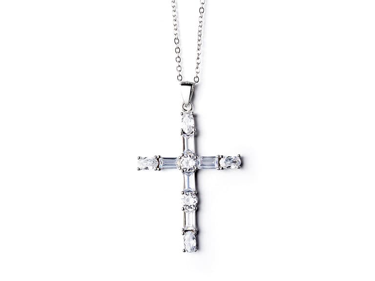 White Gold Plated Cross Necklace - Image 1
