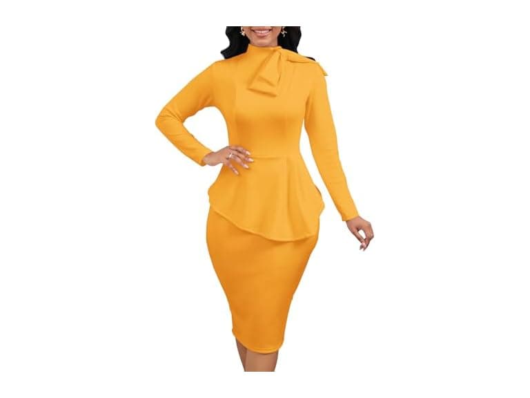 WanMem Women (L) Formal Bodycon Peplum Party Dress - Image 1
