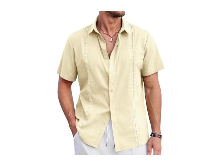 Ryannology Men (L) Guayabera Shirts Linen Shirt - Image 1