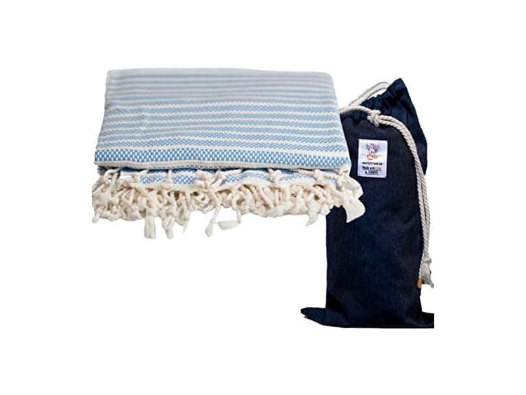 Peshtemal Beach Towel with Travel Bag Cotton Lt Blue - Image 1