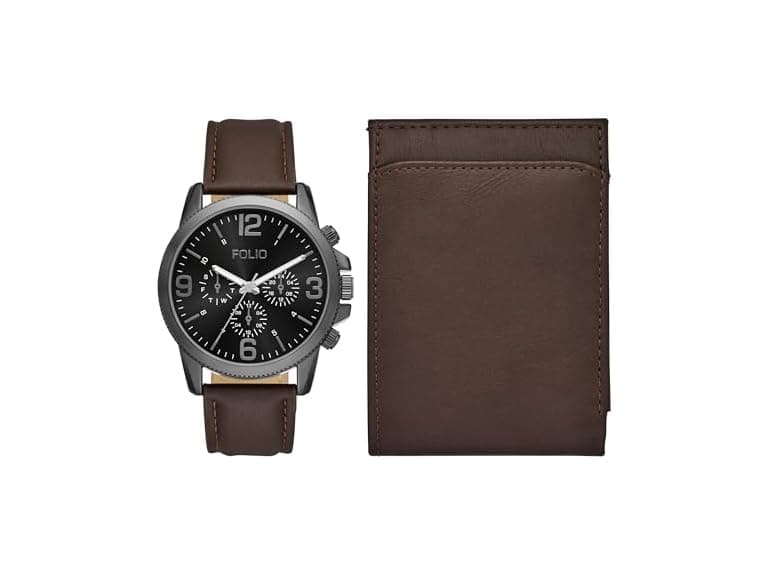 Folio Men Three-Hand Brown Strap Watch - Image 1