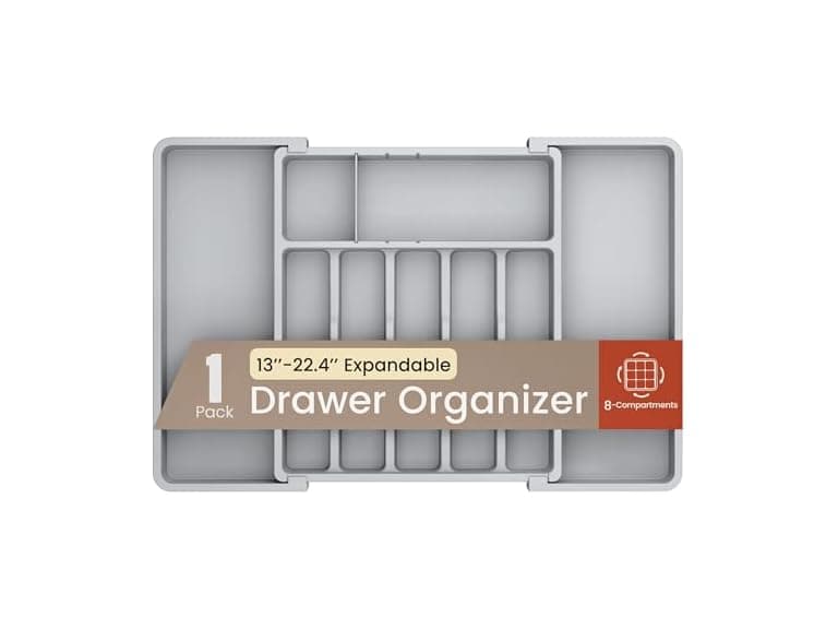 Gray Expandable Utensil Drawer Organizer - Image 1