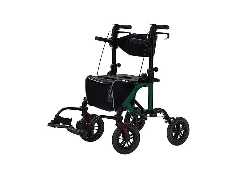 ELENKER All-Terrain 2 in 1 Rollator Walker & Transport Chair, Folding Wheelchair with 10” Non-Pneumatic Wheels for Seniors, Reversible Backrest & Detachable Footrests, Green (Open Box) - Image 1