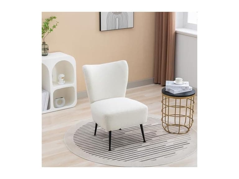 Armless Accent Chair, Upholstered, Beige - Image 1