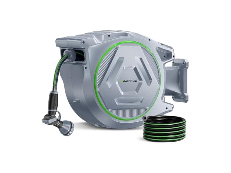 Retractable Garden Hose Reel 5/8 in x 100 ft, Heavy Duty Wall Mounted Water Hose Reel with 9-Pattern Nozzle, Any Length Lock, Automatic Slow Return System, 180° Swivel Bracket, UV Resistant (Open Box) - Image 1