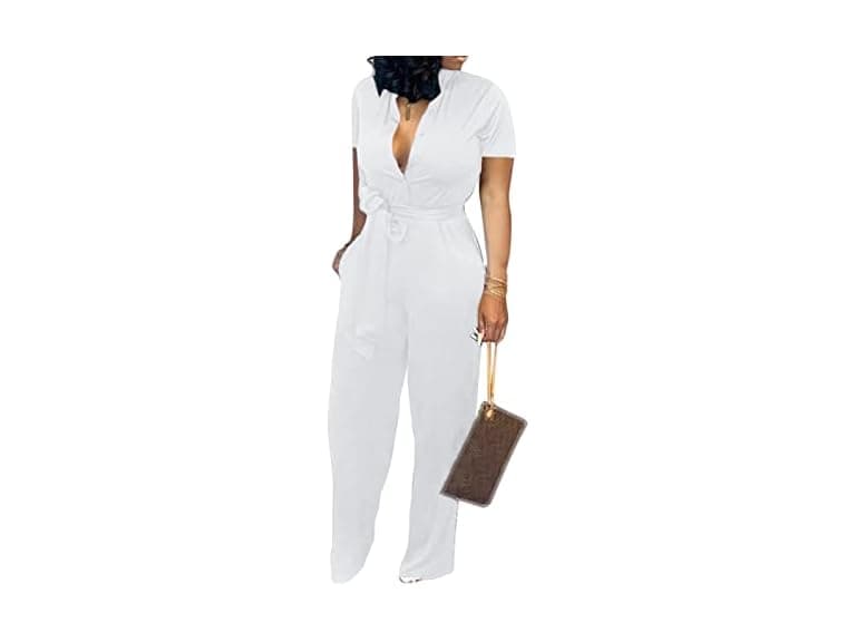 Aro Lora Women (L) Sexy V Neck Button Down Romper - Image 1