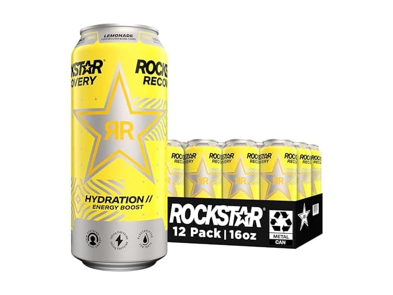 12PK Rockstar Energy Drink, Recovery Lemonade - Image 1