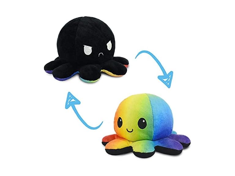 TeeTurtle Reversible Octopus Plushie 4In Black + Rainbow - Image 1